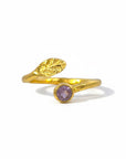Sophia Schneider Joyas gold-plated silver adjustable ring with leaf design and amethyst stone.