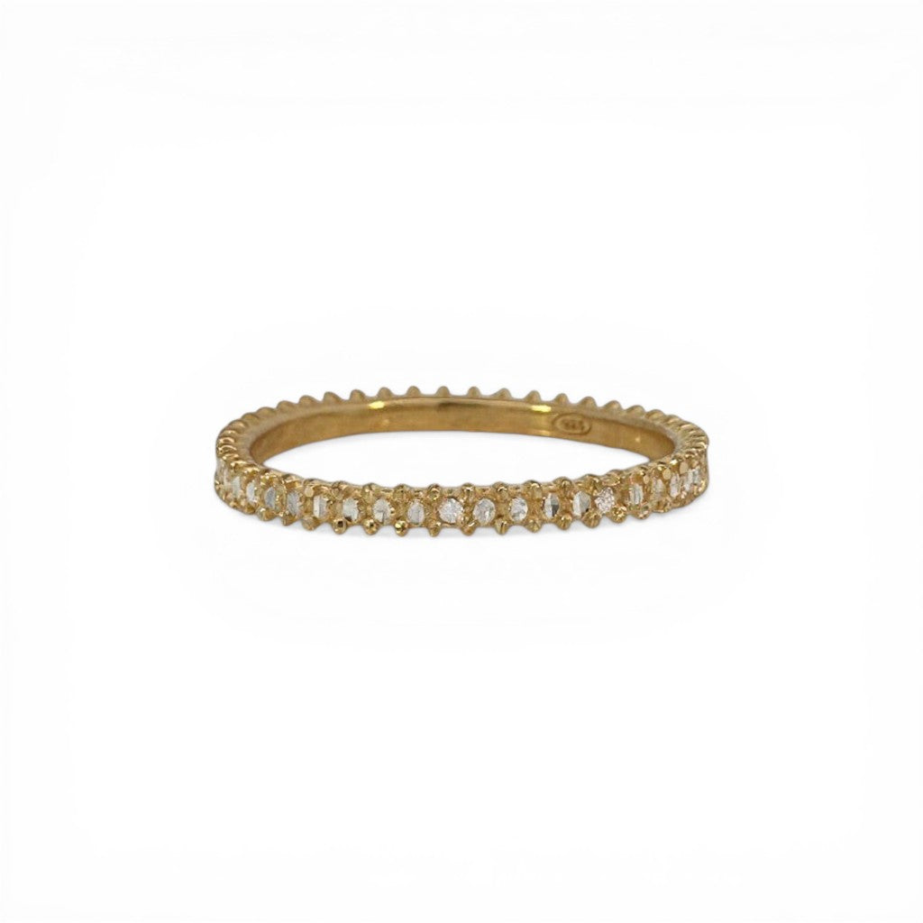 Sophia Schneider Joyas gold-plated silver band ring with small diamonds and textured edge. Size 15.