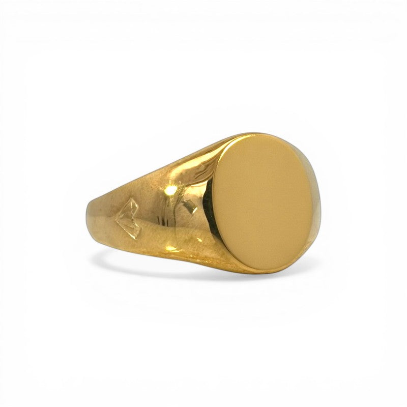 Sophia Schneider Joyas large gold-plated silver signet ring with adjustable band and diamond detail.