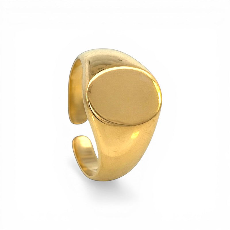 Sophia Schneider Joyas large oval signet ring in gold-plated silver, adjustable.
