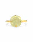 Sophia Schneider Joyas gold-plated silver ring with a cushion-cut light green prehnite stone. Size 15.
