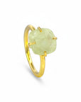 Sophia Schneider Joyas gold-plated silver ring with a cushion-cut light green prehnite stone. Size 15.