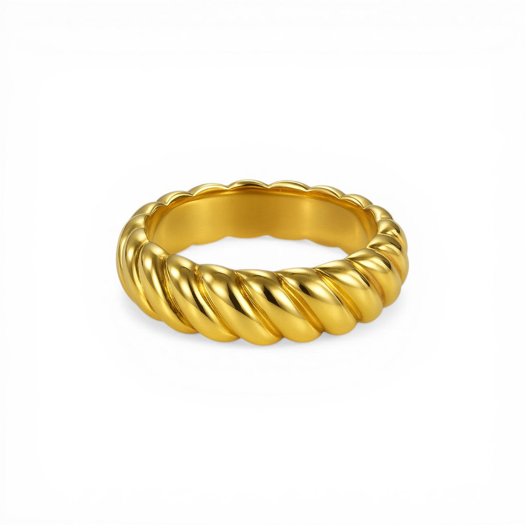 Sophia Schneider Joyas gold-plated sterling silver Tubogas ring with twisted design. Size 13.