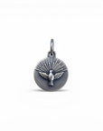 Sophia Schneider Joyas round 12mm Holy Spirit medal in sterling silver with dove emblem.