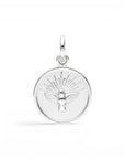 Sophia Schneider Joyas round 14mm sterling silver Holy Spirit charm, customizable with laser engraving.