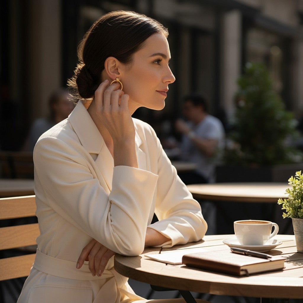 Sophia Schneider Joyas large gold plated hoop and link earrings, 5.3 cm.