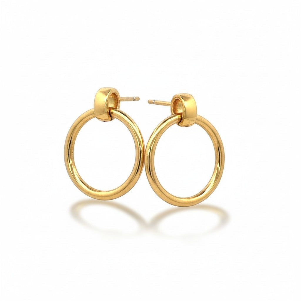 Sophia Schneider Joyas large gold plated silver hoop earrings with link detail, 5.3 cm.