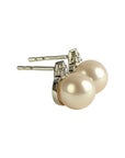 Sophia Schneider Joyas 14K white gold stud earrings with pearl and trio of brilliant-cut diamonds.