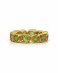Sophia Schneider Joyas gold plated silver ring with bezel-set prehnite stones in round and square cuts. Size 13.