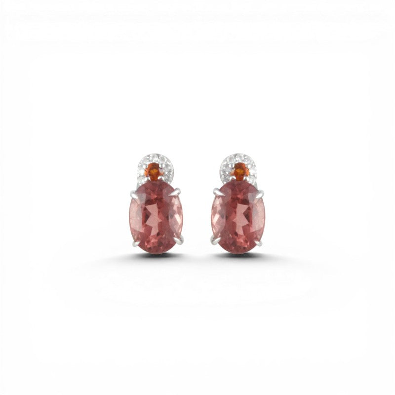 Sophia Schneider Joyas oval rose apatite and citrine drop earrings with cz accents in silver.