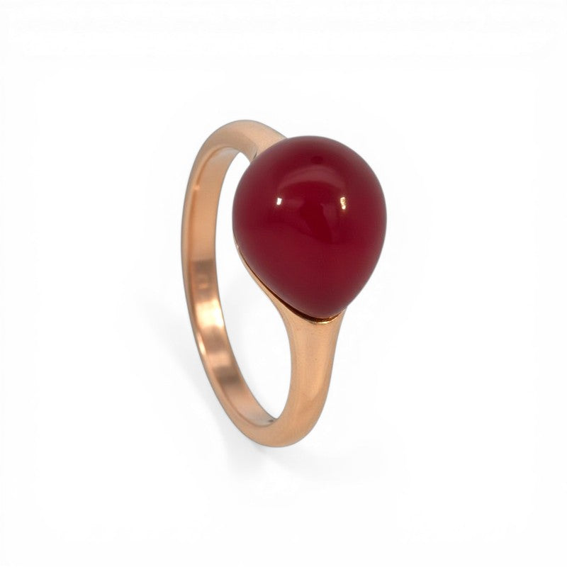 Sophia Schneider Joyas rose gold plated silver ring with a red garnet stone, size 13.