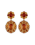 Sophia Schneider Joyas silver earrings with amber, citrine, and cubic zirconia. Oval amber center surrounded by citrine and clear stones.