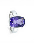 Sophia Schneider Joyas silver ring with a large cushion-cut 6.41 ct amethyst gemstone.