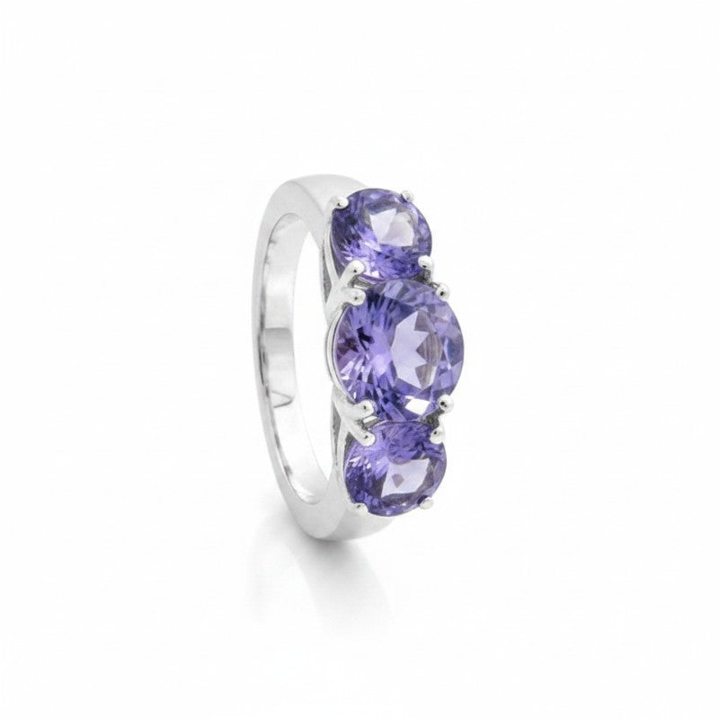 Sophia Schneider Joyas silver ring with three oval amethyst stones, 3.78 ct total weight.