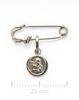Sophia Schneider Joyas silver safety pin brooch with guardian angel medal, 3.8cm long.