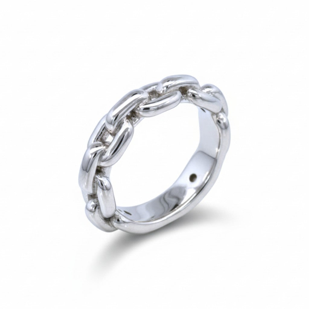 Sophia Schneider Joyas silver-tone chain link ring with rhodium plating, size 13.