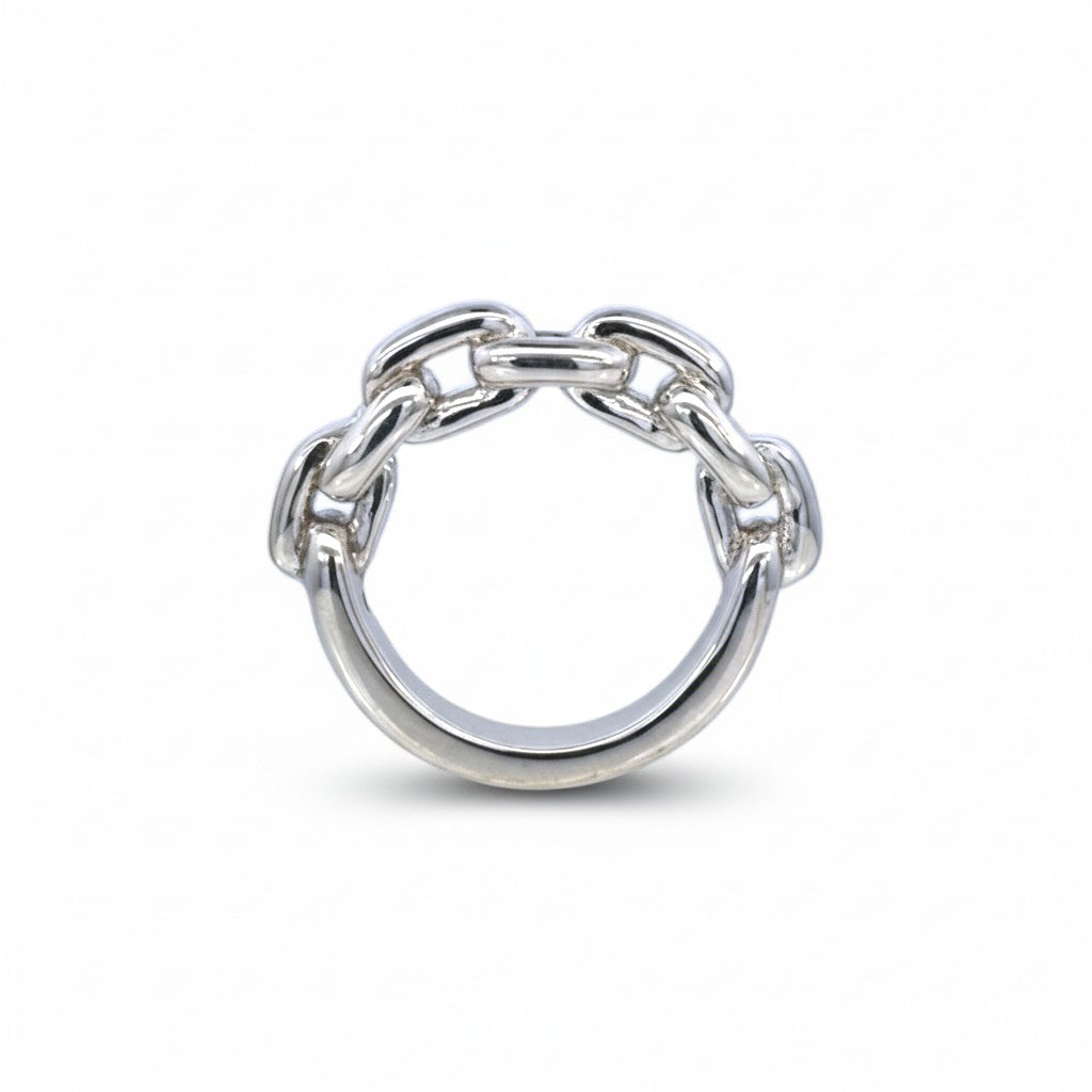 Sophia Schneider Joyas silver-tone chain link ring with rhodium plating. Size 13.