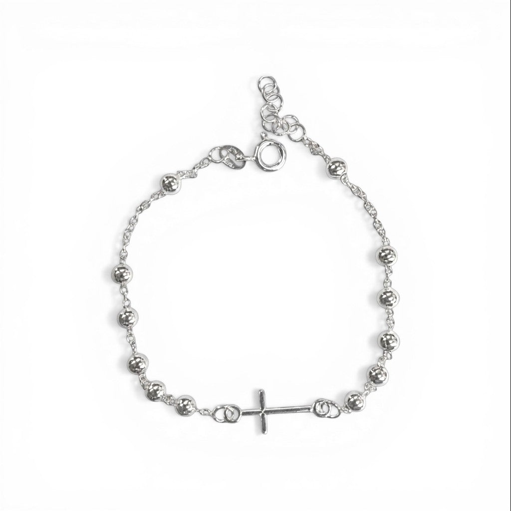 Sophia Schneider Joyas silver 925 chain bracelet with beaded accents and a central cross charm, adjustable length.