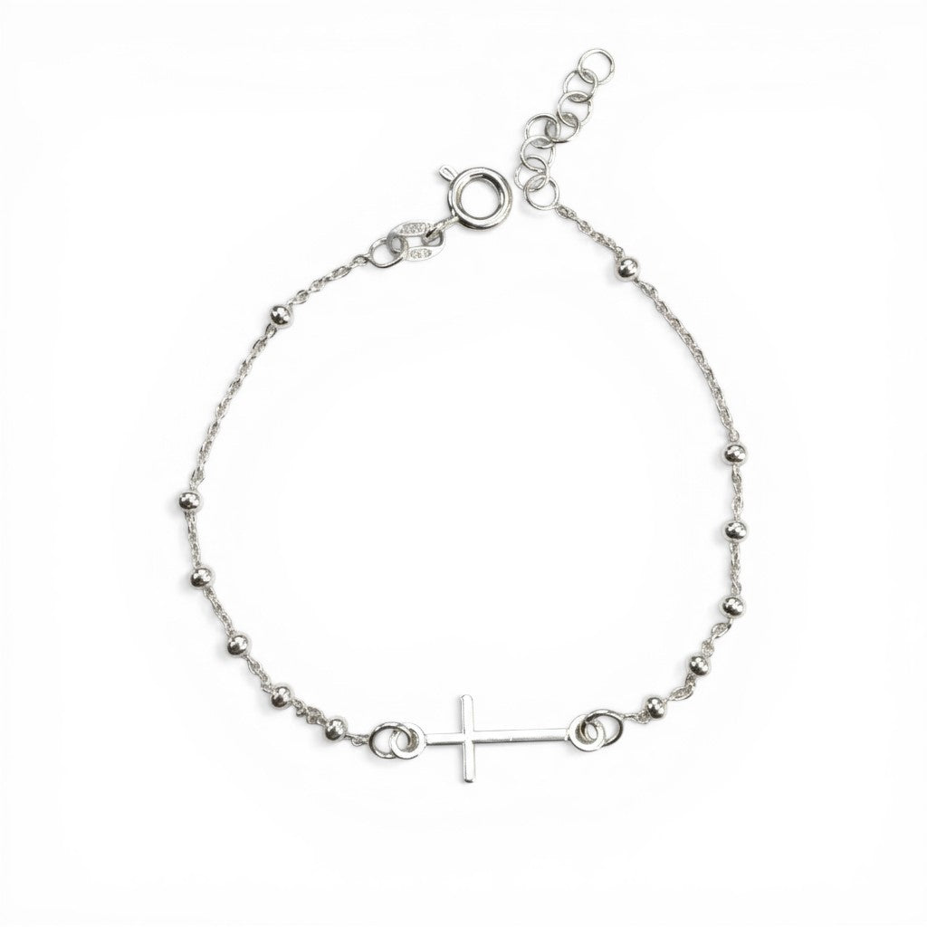 Sophia Schneider Joyas silver 925 chain bracelet with small beads and a central cross charm, adjustable length.