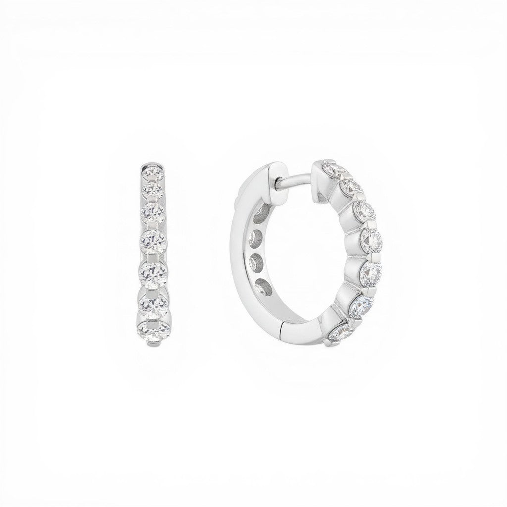 Sophia Schneider Joyas silver 925 hoop earrings with seven graduated lab diamonds, 1 ctw.
