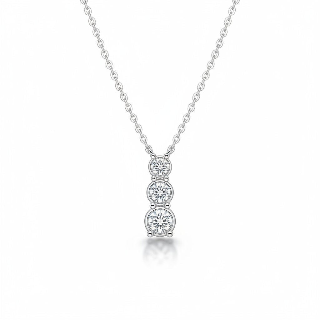 Sophia Schneider Joyas sterling silver necklace with three bezel-set lab diamonds totaling 0.5 ctw.