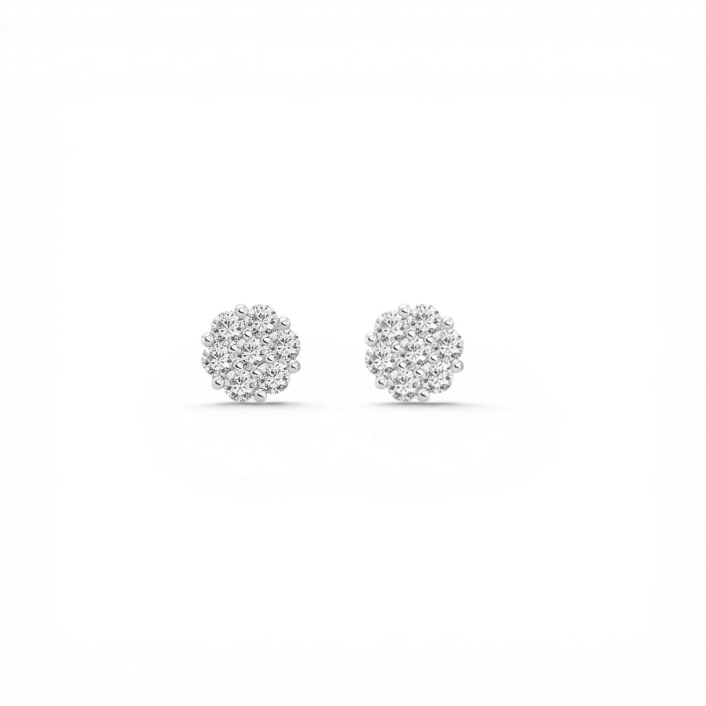 Sophia Schneider Joyas silver stud earrings with lab-created diamonds in a floral cluster design, 0.5 ct total weight.