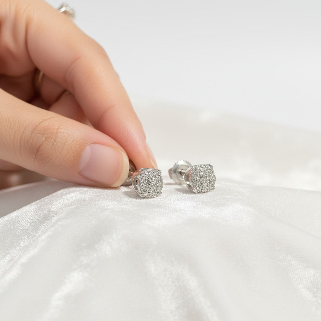 Sophia Schneider Joyas silver 925 stud earrings with pave diamonds, 5mm, 0.05 ct.