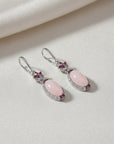 Sophia Schneider Joyas sterling silver drop earrings with pink opals, rhodolites, and cubic zirconia.