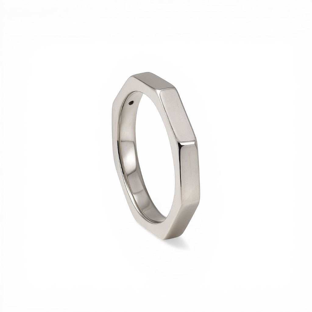 Sophia Schneider Joyas silver-plated ring with a hexagonal nut design, size 11.