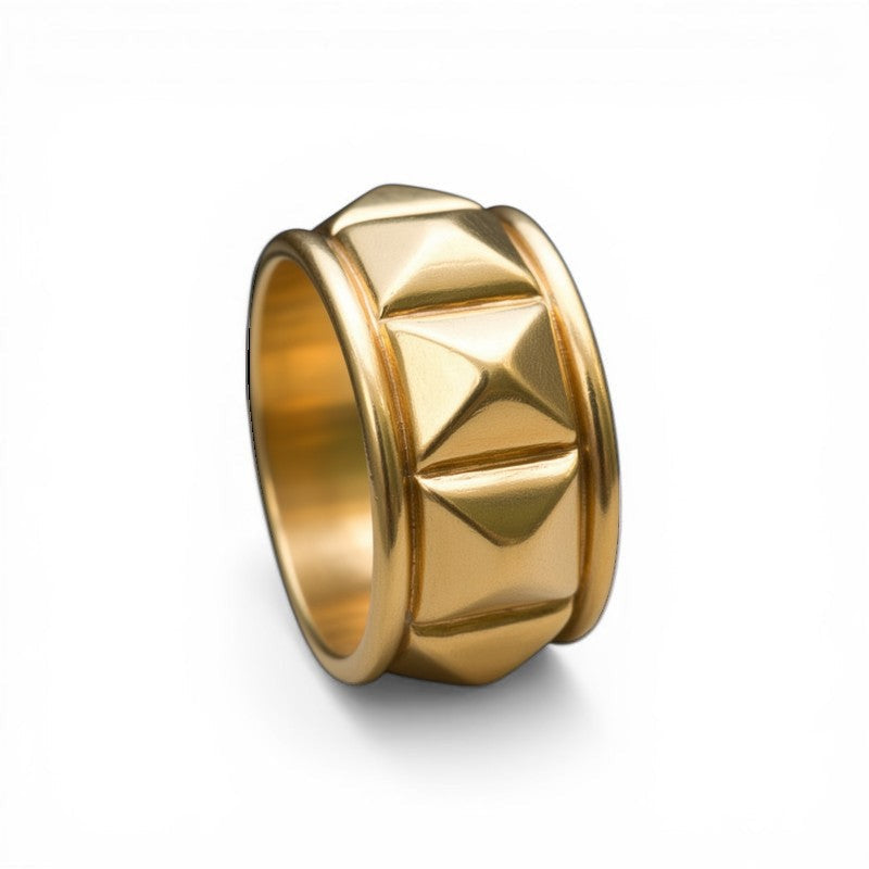 Sophia Schneider Joyas silver ring with pyramid stud design, size 15, rhodium plated sterling silver.