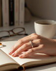 Sophia Schneider Joyas textured silver band ring with small cubic zirconia stones, size 11.5