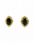 Aros stud zafiro oval halo brillantes oro 10K