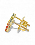 Aros stud zafiros rainbow y brillantes en forma flor oro 10K