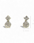 Aros stud brillantes en pavé rombo y circulo en movimiento oro blanco 10K