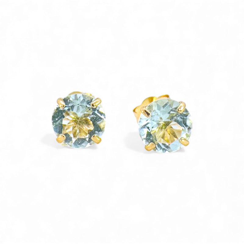 Aros stud aguamarina en grifa oro 14K