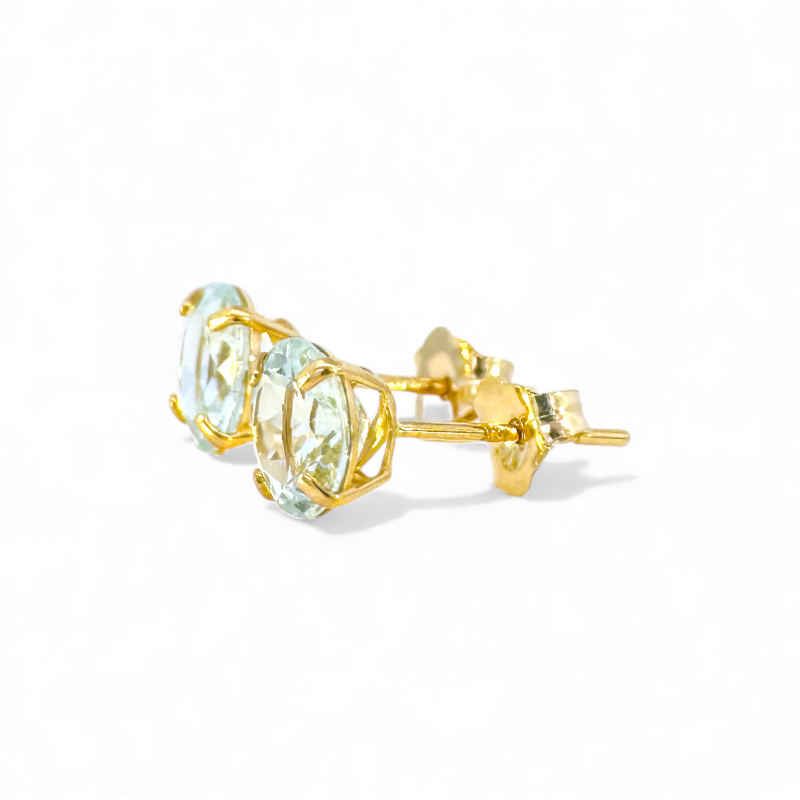 Aros stud aguamarina en grifa oro 14K
