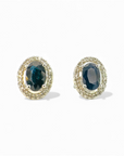 Aros stud zafiro oval 1 ct halo brillantes oro 10K