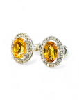 Aros stud citrino oval halo brillantes oro blanco 10K