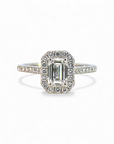 Anillo Solitario Diamante Lab corte esmeralda 1 Ct Halo Platino