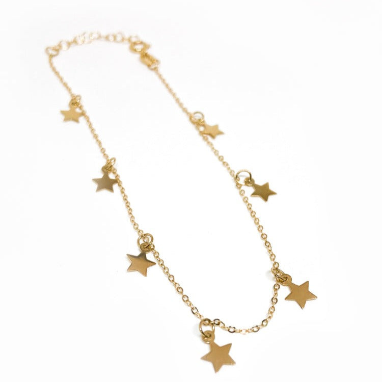 Pulsera Cadena Eslabones Estrellas (7) Colgantes Gold