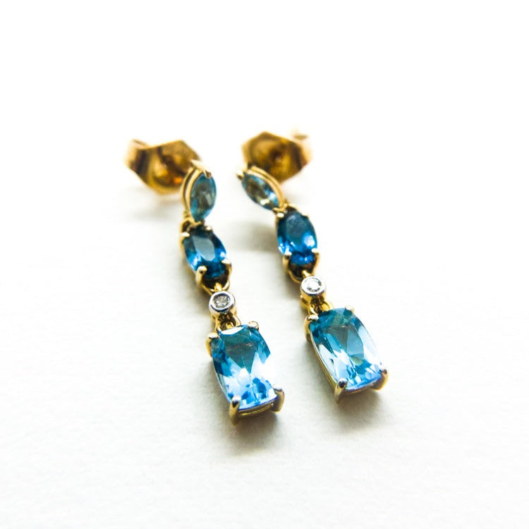 Aros Topacios Azul corte Navette, Oval y Recto